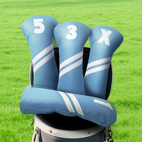 أغطية رأس نادي الجولف لسيارة Fairway Woods Driver Hybrids، مجموعة أغطية رأس جولف نسائية فاخرة من جلد البولي يوريثان، 4 قطع مع علامات رقم 1 3 5 X. in Kuwait