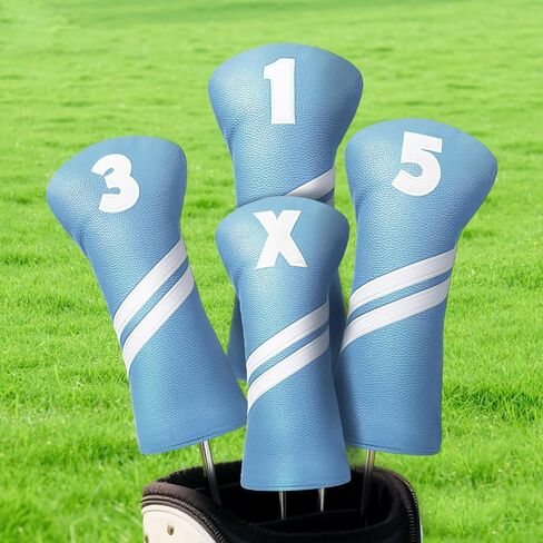 أغطية رأس نادي الجولف لسيارة Fairway Woods Driver Hybrids، مجموعة أغطية رأس جولف نسائية فاخرة من جلد البولي يوريثان، 4 قطع مع علامات رقم 1 3 5 X. in Kuwait