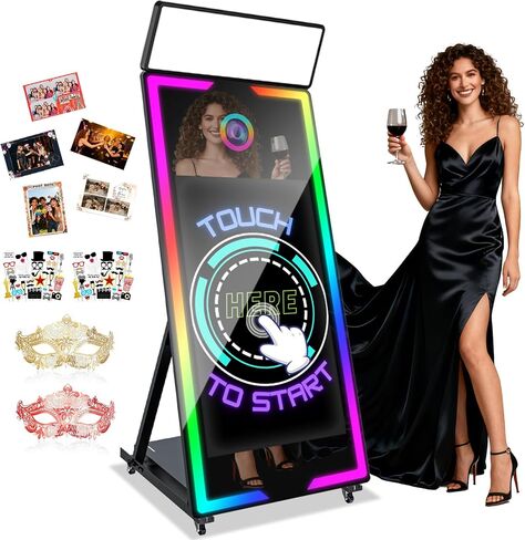 Magic Mirror Photo Booth 65" with 43" Interactive Touch Screen,Instant Print and Share Photo Mirro Booth with Flight Case,Fill Light,Music Sync Remote RGB Light for Party Events in Saudi Arabia