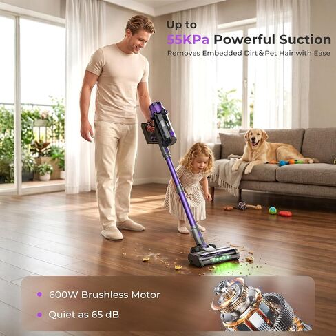 Cordless Vacuum Cleaner, 600W 55KPa 70 Mins Stick Vacuum Cordless Rechargeable with Self-Standing, Touch Screen, 1.8L Dust Cup, Anti-tangle Vacuum Cleaners for Home, Pet Hair, Hardwood Floor, Carpet in Saudi Arabia