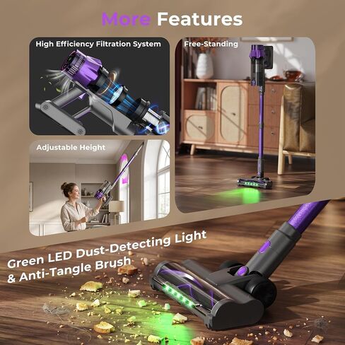 Cordless Vacuum Cleaner, 600W 55KPa 70 Mins Stick Vacuum Cordless Rechargeable with Self-Standing, Touch Screen, 1.8L Dust Cup, Anti-tangle Vacuum Cleaners for Home, Pet Hair, Hardwood Floor, Carpet in Saudi Arabia