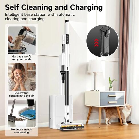 Cordless Stick Vacuum Cleaner with Auto Empty System Self-Charging Base, Powerful Suction for Pet Hair on Carpet & Hardfloor, Lightweight Anti-Tangled Handheld Vacuum, HEPA Filtration, Black in Saudi Arabia