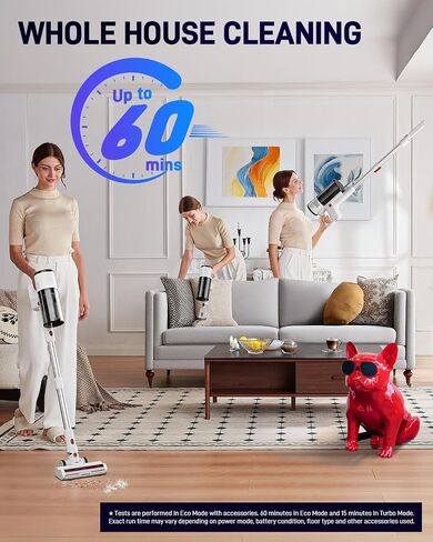 Cordless Vacuum Cleaner, 550W/45KPa Stick Vacuum with Up to 60 Mins Runtime, Detachable Battery, Lightweight 2-in-1 Handheld Vacuum for Pet Hair, Hardwood Floors, Carpet, Stairs & Car in Saudi Arabia