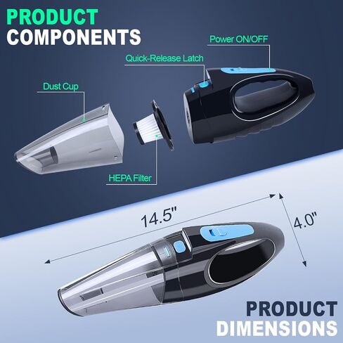Cordless Handheld Vacuum - 6000Pa Super Suction, 4000mAh Rechargeable Battery, Portable with Multi-Nozzles & Washable Filter, Lightweight Dust Busters Rechargeable for Home, Car, Office in Saudi Arabia