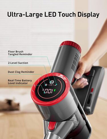Aspiron Cordless Stick Vacuum Cleaner,550W/55KPA Stick Vacuum for Home, LED Touch Display Screen, 2 Charging Ways,2 HEPA Filter, LED Headlight,Handheld Vacuum for Hard Floor, Carpets, Sofa, Car in Saudi Arabia