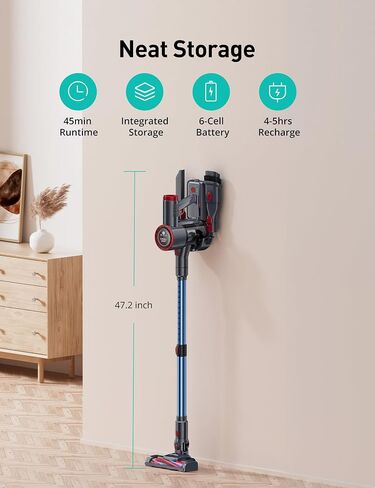 Aspiron Cordless Stick Vacuum Cleaner,550W/55KPA Stick Vacuum for Home, LED Touch Display Screen, 2 Charging Ways,2 HEPA Filter, LED Headlight,Handheld Vacuum for Hard Floor, Carpets, Sofa, Car in Saudi Arabia