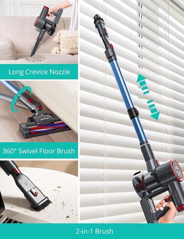 Aspiron Cordless Stick Vacuum Cleaner,550W/55KPA Stick Vacuum for Home, LED Touch Display Screen, 2 Charging Ways,2 HEPA Filter, LED Headlight,Handheld Vacuum for Hard Floor, Carpets, Sofa, Car in Saudi Arabia