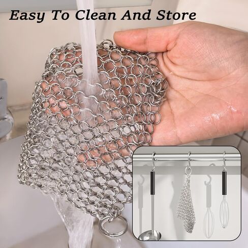 Cast Iron Cleaner, 6 Inch 316 Stainless Steel Skillet Cleaner, Cast Iron Scrubber with Hanging Ring, Chain Mail Scrubber for Griddle Skillet, BBQ Grills, Wok, Cast Iron Pan in Saudi Arabia