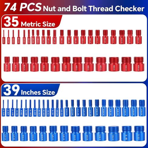 Thread Checker, 74 PCS Detachable Nut and Bolt Thread Checker Gauge, 39 Inches & 35 Metric Rustproof Bolt Size Finder, Screw Identifier Tool for Measuring in Narrow and Tricky Areas in Saudi Arabia
