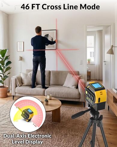 TEPU Laser Tape Measure 4-in-1, 197FT Laser Distance Meter with 16FT Auto-Lock Tape, Cross-Line Laser Level, Dual-Axis Angle, Backlit LCD, Distance/Area/Volume, Pythagorean Theorem & Angle Measurement in Saudi Arabia
