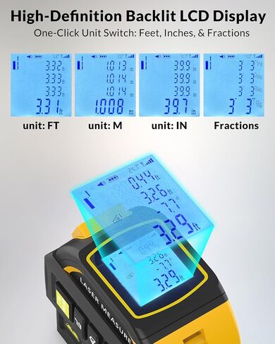 TEPU Laser Tape Measure 4-in-1, 197FT Laser Distance Meter with 16FT Auto-Lock Tape, Cross-Line Laser Level, Dual-Axis Angle, Backlit LCD, Distance/Area/Volume, Pythagorean Theorem & Angle Measurement in Saudi Arabia