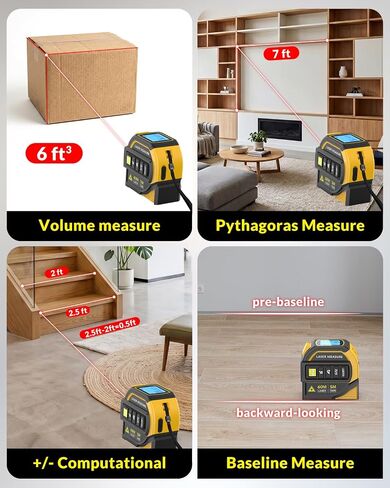 TEPU Laser Tape Measure 4-in-1, 197FT Laser Distance Meter with 16FT Auto-Lock Tape, Cross-Line Laser Level, Dual-Axis Angle, Backlit LCD, Distance/Area/Volume, Pythagorean Theorem & Angle Measurement in Saudi Arabia