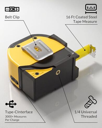 TEPU Laser Tape Measure 4-in-1, 197FT Laser Distance Meter with 16FT Auto-Lock Tape, Cross-Line Laser Level, Dual-Axis Angle, Backlit LCD, Distance/Area/Volume, Pythagorean Theorem & Angle Measurement in Saudi Arabia