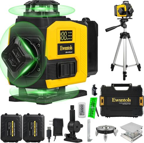 Laser Level with Tripod,4×360° Whole-Room Cross-Line Green Beam Laser Level 360 Self Leveling with 2×4500mAh Batteries & Rotatable Window for Picture Hanging,Tile,Ceiling and Home Renovation in Saudi Arabia