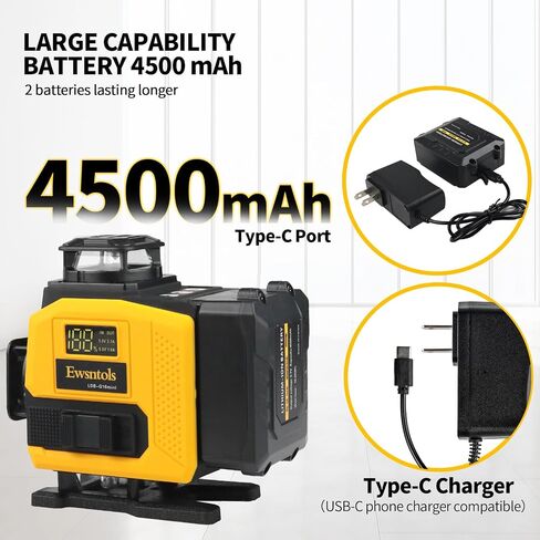 Laser Level with Tripod,4×360° Whole-Room Cross-Line Green Beam Laser Level 360 Self Leveling with 2×4500mAh Batteries & Rotatable Window for Picture Hanging,Tile,Ceiling and Home Renovation in Saudi Arabia