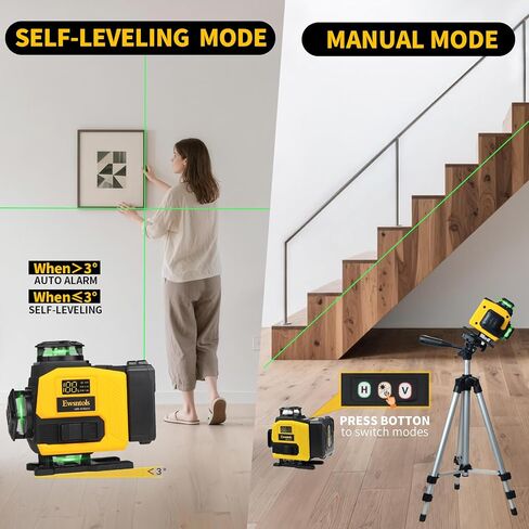Laser Level with Tripod,4×360° Whole-Room Cross-Line Green Beam Laser Level 360 Self Leveling with 2×4500mAh Batteries & Rotatable Window for Picture Hanging,Tile,Ceiling and Home Renovation in Saudi Arabia