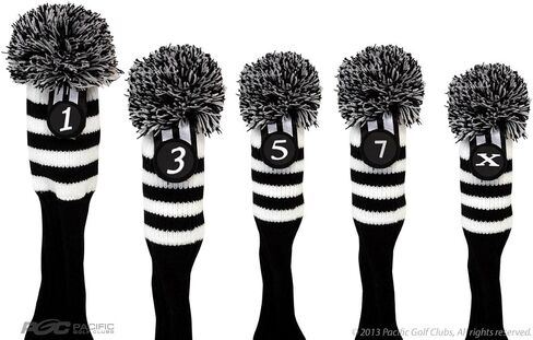 Pacific Golf Clubs Head Covers 1 3 5 7 X Black and White Knit Retro Old School Vintage Stripe Pom Pom Throwback Classic in Saudi Arabia
