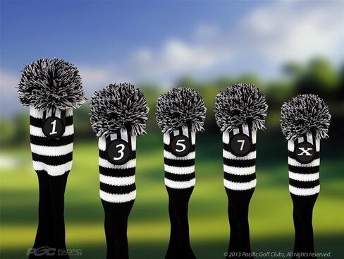Pacific Golf Clubs Head Covers 1 3 5 7 X Black and White Knit Retro Old School Vintage Stripe Pom Pom Throwback Classic in Saudi Arabia
