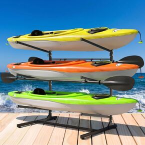 Faesun 3-Tier Kayak Rack, Freestanding Kayak Storage Rack with Paddle Hook, Adjustable Heavy Duty Kayak Stand with Ground Pegs, Storage Rack for Kayak, Canoe, Surfboard & Paddleboard in Saudi Arabia