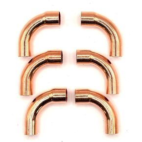Copper Street Elbow Fitting, 3/8 in, 90 Degree Long Turn Radius, Sweat Solder, for HVAC Refrigeration and ACR Air Conditioning Line Set, 6 Pack in Kuwait