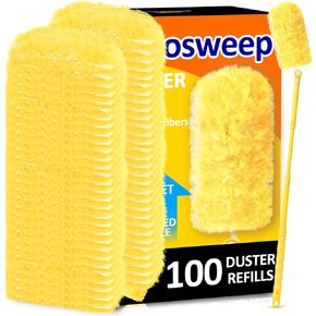 عبوات منفضة غبار لـ Swiffer عدد 100 بمقبض واحد، وسادات غبار شديدة التحمل 4X من الألياف الدقيقة دوارة 360 درجة لتنظيف الأسطح المتعددة - غير معطرة in Kuwait