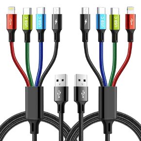 كابل شحن متعدد USB C 4 في 1 من MINLU لأجهزة متعددة، منافذ مزدوجة من النوع C/Lightning/Micro مضفرة خالية من التشابك، شاحن سيارة عالمي للسفر لسلسلة iPhone، Galaxy، Android، iPad، PS-2Pack، 4 أقدام in Kuwait