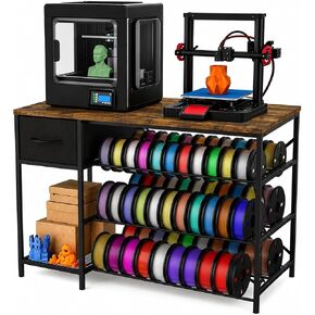 3D Printer Stand with Filament Storage, 4-Tier 3D Filament Storage Rack with Drawer, Heavy Duty 3D Printer Table Desk with Large Workspace for Dual Printers, Home Office Workshop Garage in Saudi Arabia