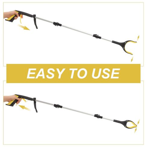 Folding Garbage Picker Tool with Long Handle, 3-fold Collapsible Trash Grabber Clip in Yellow for Outdoor Litter Pickup and Waste Collection in Kuwait