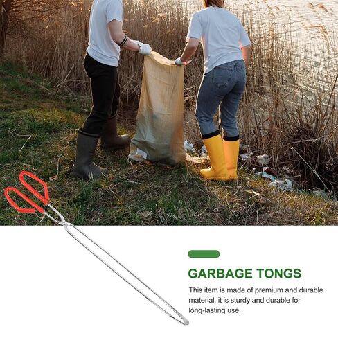 2pcs Stainless Steel Trash Grabber Tool with 60cm Non-Slip Handle, Long Garbage Picker Clamps for Indoor Outdoor Waste Collection and Grilling in Kuwait
