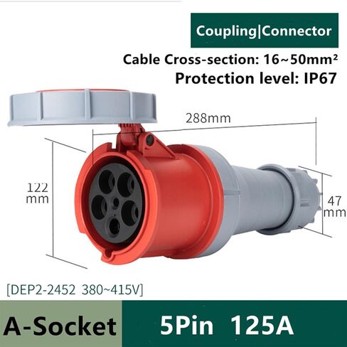 IEC60309 Waterproof Industrial Connector Activity Socket 5Pin 125A 380V-415V 3P+E Flame Retardant IP67 in Kuwait