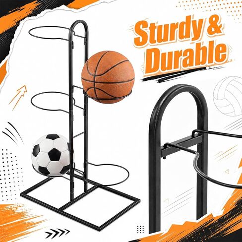 Thenshop 5 Tier Ball Storage Rack Cube Ball Storage Holder Vertical Balls Rack Basketball Stand Carbon Steel Sport Equipment Organizer for Basketball Football Volleyball (25.6" H) in Kuwait