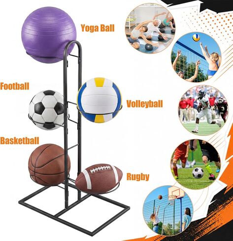Thenshop 5 Tier Ball Storage Rack Cube Ball Storage Holder Vertical Balls Rack Basketball Stand Carbon Steel Sport Equipment Organizer for Basketball Football Volleyball (25.6" H) in Kuwait