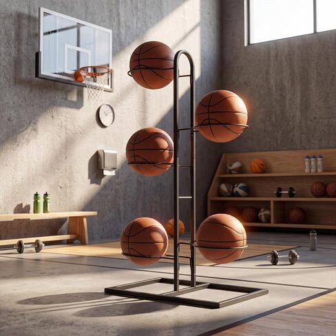 Thenshop 5 Tier Ball Storage Rack Cube Ball Storage Holder Vertical Balls Rack Basketball Stand Carbon Steel Sport Equipment Organizer for Basketball Football Volleyball (25.6" H) in Kuwait