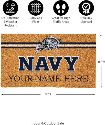 Team Sports America NCAA US Naval Academy College Personalized Coir Door Mat, 18 x 30 Inches Custom Name Doormat, Front Door Non-Slip Welcome Mats in Kuwait