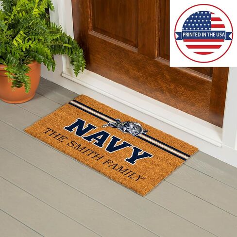 Team Sports America NCAA US Naval Academy College Personalized Coir Door Mat, 18 x 30 Inches Custom Name Doormat, Front Door Non-Slip Welcome Mats in Kuwait