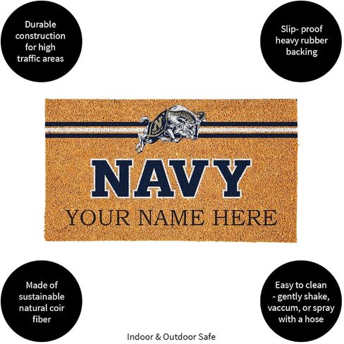 Team Sports America NCAA US Naval Academy College Personalized Coir Door Mat, 18 x 30 Inches Custom Name Doormat, Front Door Non-Slip Welcome Mats in Kuwait