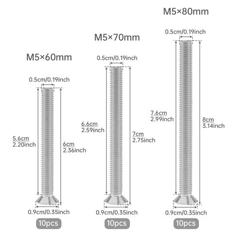 30 Pcs Extra Long Outlet Screws 304 Stainless Steel M5 x 60mm 70mm 80 mm Flat Head Phillips Cross Pan Head Machine Screws, UNC Full Thread Bolts in Kuwait