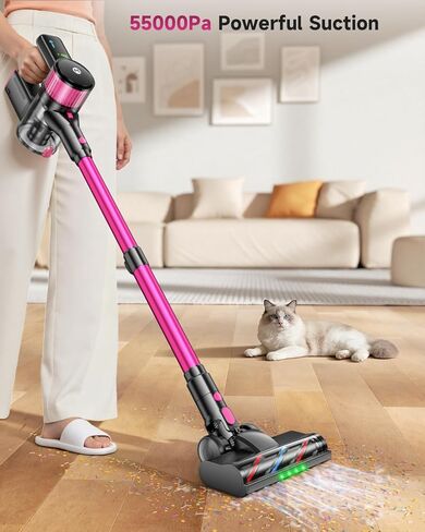 MYUAKO مكنسة كهربائية لاسلكية 650 واط 55 كيلو باسكال مكانس كهربائية للمنزل تصل إلى 75 دقيقة، مكنسة كهربائية لاسلكية قابلة للشحن مضادة للتشابك مكنسة كهربائية 2 لتر للأرضيات الصلبة والسجاد وشعر الحيوانات الأليفة نوفا R8 in Kuwait