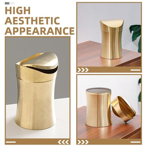 Garneck Small Desktop Trash Can with Lid, 1.5l Gold Stainless Steel Mini Garbage Bin for Bathroom Office Kitchen Countertop Wastebasket in Kuwait