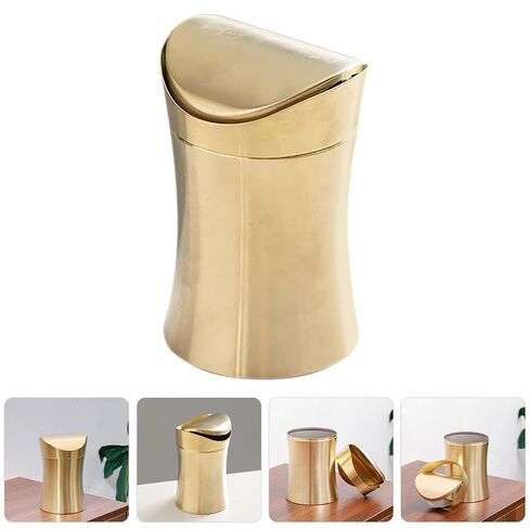 Garneck Small Desktop Trash Can with Lid, 1.5l Gold Stainless Steel Mini Garbage Bin for Bathroom Office Kitchen Countertop Wastebasket in Kuwait