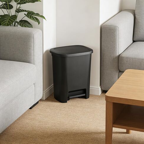 Kitchen Trash Can 20.1 Gallon Plastic Step Garbage Bin with Foot Pedal Lid, Black – Hands-Free, Durable, Rectangular, Fits 30/20 Gal Bags in Kuwait