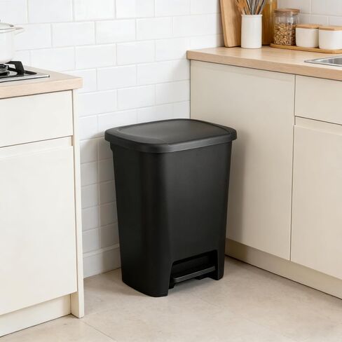 Kitchen Trash Can 20.1 Gallon Plastic Step Garbage Bin with Foot Pedal Lid, Black – Hands-Free, Durable, Rectangular, Fits 30/20 Gal Bags in Kuwait