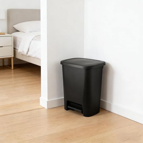 Kitchen Trash Can 20.1 Gallon Plastic Step Garbage Bin with Foot Pedal Lid, Black – Hands-Free, Durable, Rectangular, Fits 30/20 Gal Bags in Kuwait