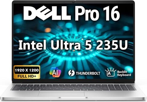 Oemgenuine Dell Pro 16 FHD+ 16 بوصة (يستبدل Latitude 3550)، Ultra 7 255U، ذاكرة الوصول العشوائي DDR5 سعة 32 جيجابايت، SSD 1 تيرابايت، لوحة مفاتيح بإضاءة خلفية، WiFi 6E + BT، RJ-45، HDMI، كاميرا ويب FHD، Win 11 Pro، كمبيوتر محمول للأعمال AI in Kuwait