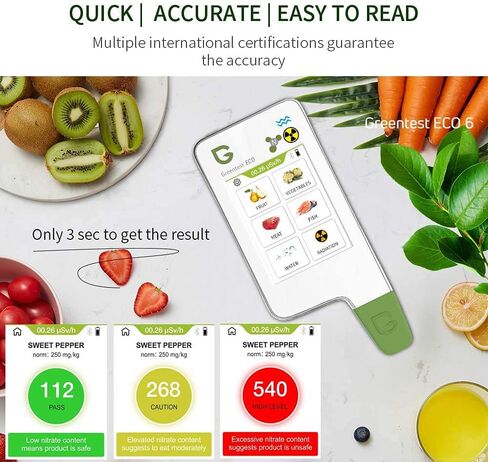Greennovo شاشة قراءة فورية تعمل باللمس اللحوم والفواكه والخضروات اختبار نترات المياه عداد TDS PPM محلل ومجموعة عداد جيجر للأغذية (أبيض) in Kuwait