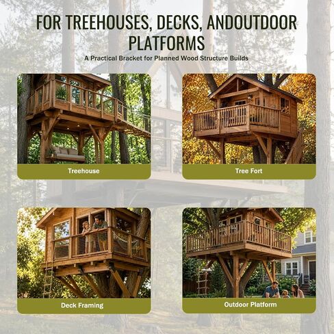 Stainless Steel Treehouse Static Bracket for 1.25" Lag Bolts/TAB-Style Attachment Bolts, Black Powder-Coated Support Plate for Outdoor Platform, Deck & Wood Beam in Kuwait