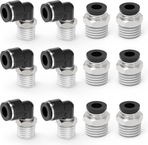 12-PACK 3/8" Tube OD x 1/4" NPT Thread Male Straight and Elbow Push to Connect Fittings Kit,PC-3/8-N2+PL-3/8-N2 Pneumatic Quick Connect Air Line Hose Fittings in Kuwait