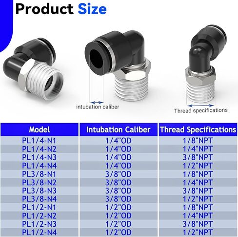 12-PACK 3/8" Tube OD x 1/4" NPT Thread Male Straight and Elbow Push to Connect Fittings Kit,PC-3/8-N2+PL-3/8-N2 Pneumatic Quick Connect Air Line Hose Fittings in Kuwait