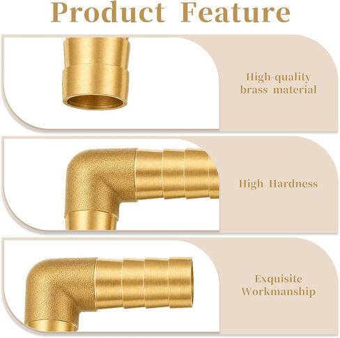 2 Pcs 1/2" PEX Fittings, 90 Degree Elbow, Brass Hose Barbed Elbow, L Right Angle Brass Barb Connector Fitting with 4Pcs Clamps for Fuel, Air, Water, Oil, Gas in Kuwait