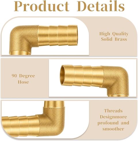2 Pcs 1/2" PEX Fittings, 90 Degree Elbow, Brass Hose Barbed Elbow, L Right Angle Brass Barb Connector Fitting with 4Pcs Clamps for Fuel, Air, Water, Oil, Gas in Kuwait